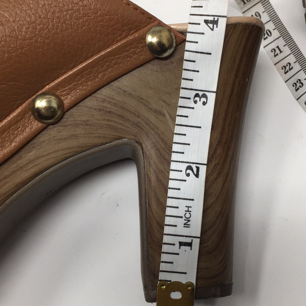 Mules Heels Slides Brown Leather Shoes Sz 6 6.5 - Picture 11 of 14
